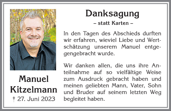Traueranzeige von Manuel Kitzelmann von Allgäuer Anzeigeblatt