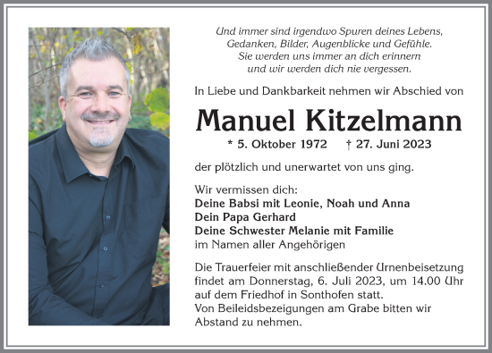 Traueranzeige von Manuel Kitzelmann von Allgäuer Anzeigeblatt