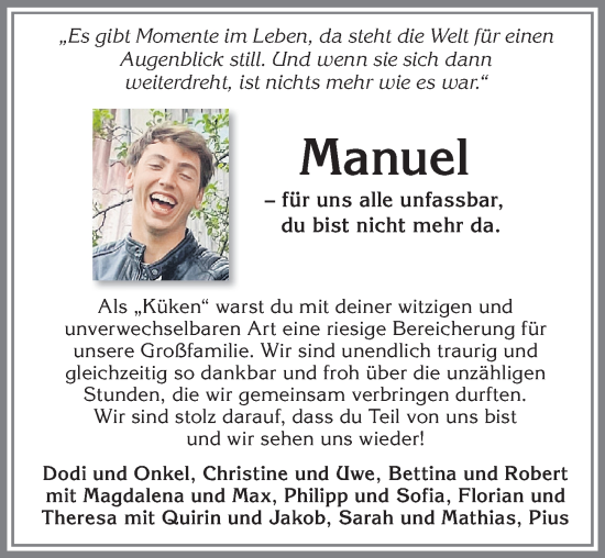 Traueranzeige von Manuel Scholz von Allgäuer Zeitung, Marktoberdorf