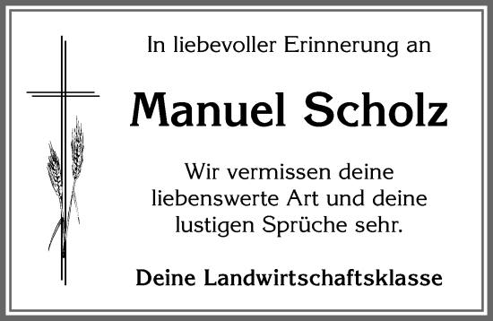 Traueranzeige von Manuel Scholz von Allgäuer Zeitung, Füssen