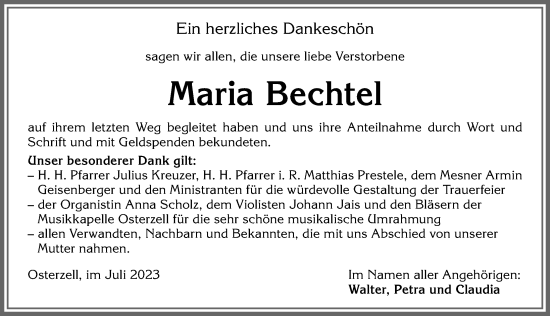 Traueranzeige von Maria Bechtel von Allgäuer Zeitung, Kaufbeuren/Buchloe