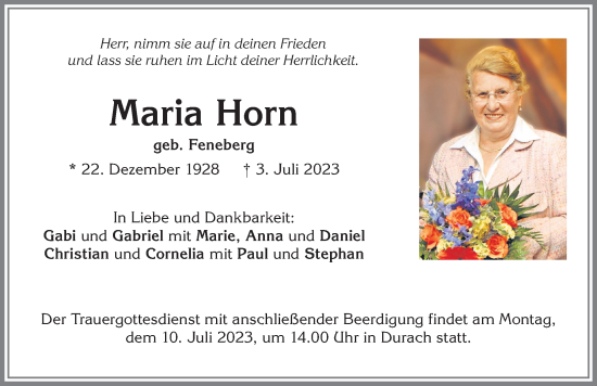 Traueranzeige von Maria Horn von Allgäuer Zeitung,Kempten