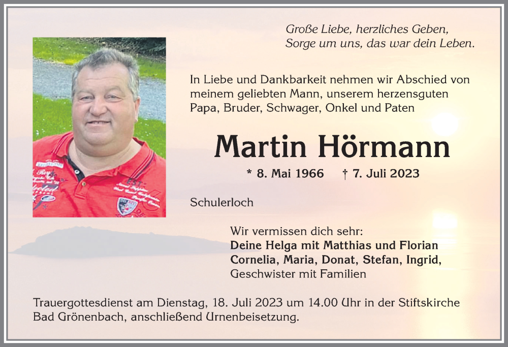  Traueranzeige für Martin Hörmann vom 15.07.2023 aus Allgäuer Zeitung,Kempten