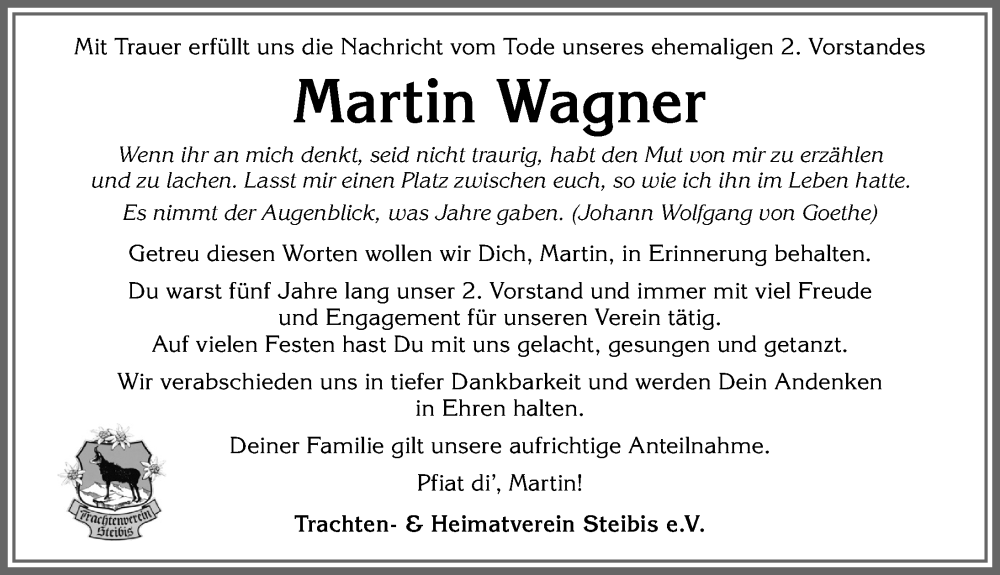  Traueranzeige für Martin Wagner vom 07.07.2023 aus Allgäuer Anzeigeblatt