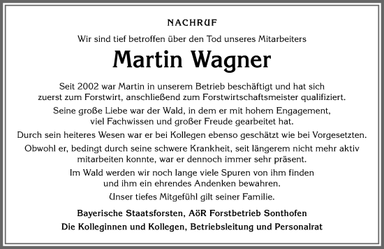 Traueranzeige von Martin Wagner von Allgäuer Anzeigeblatt