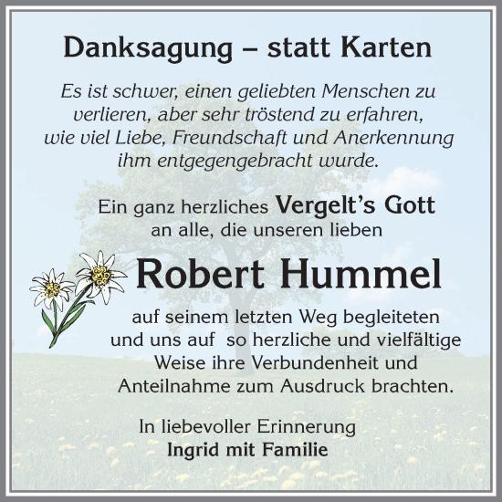 Traueranzeige von Robert Hummel von Memminger Zeitung
