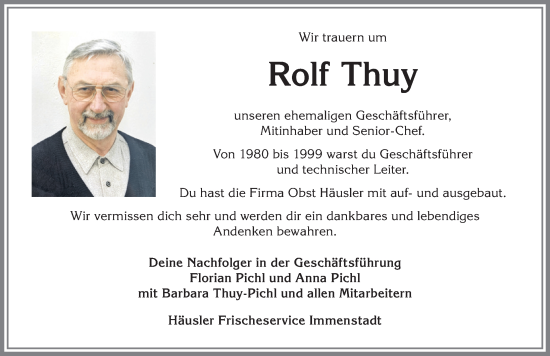 Traueranzeige von Rolf Thuy von Allgäuer Anzeigeblatt