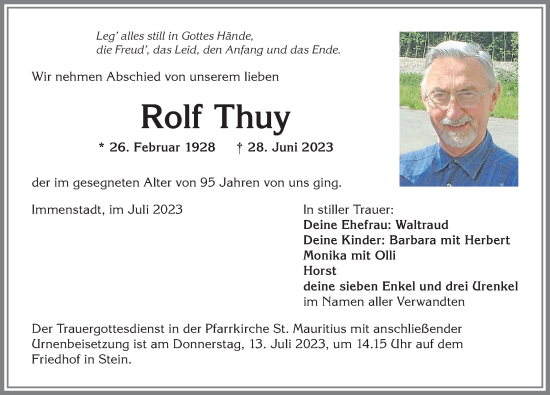 Traueranzeige von Rolf Thuy von Allgäuer Anzeigeblatt
