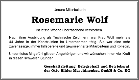 Traueranzeige von Rosemarie Wolf von Allgäuer Zeitung, Füssen