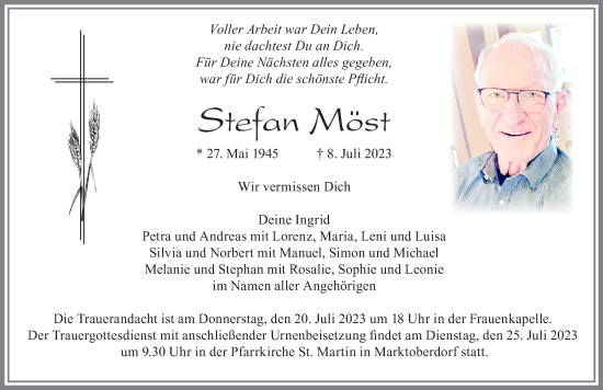 Traueranzeige von Stefan Möst von Allgäuer Zeitung, Marktoberdorf
