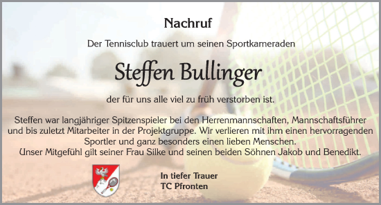 Traueranzeige von Steffen Bullinger von Allgäuer Zeitung, Füssen