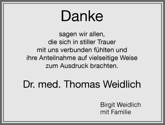 Traueranzeige von Thomas Weidlich von Memminger Zeitung
