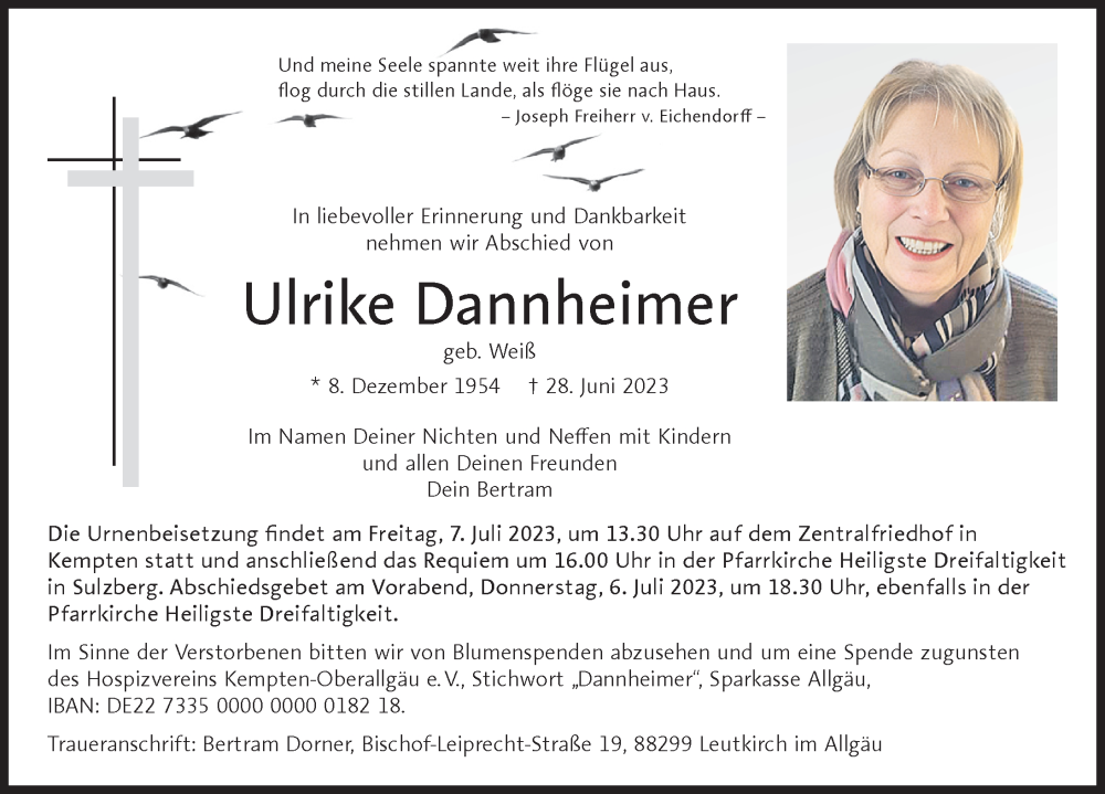  Traueranzeige für Ulrike Dannheimer vom 01.07.2023 aus Allgäuer Anzeigeblatt