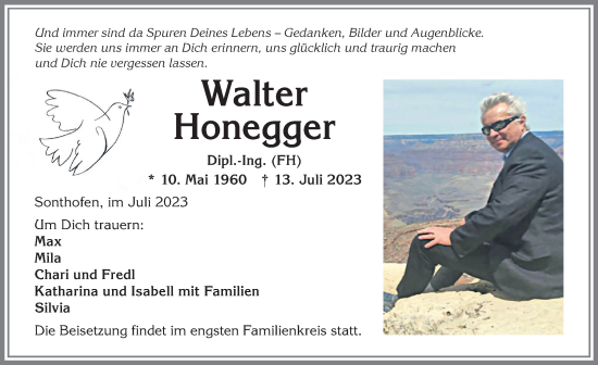 Traueranzeige von Walter Honegger von Allgäuer Anzeigeblatt