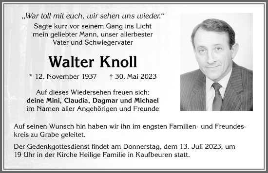 Traueranzeige von Walter Knoll von Allgäuer Zeitung, Kaufbeuren/Buchloe