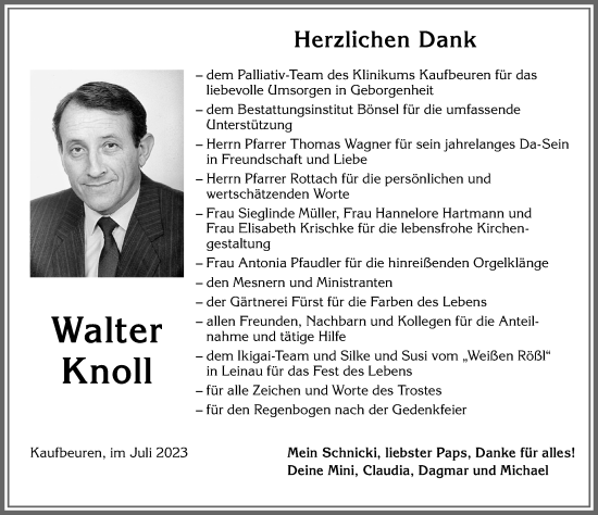 Traueranzeige von Walter Knoll von Allgäuer Zeitung, Kaufbeuren/Buchloe