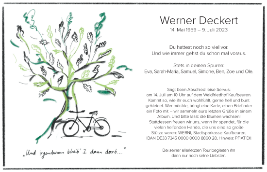 Traueranzeige von Werner Deckert von Allgäuer Zeitung, Kaufbeuren/Buchloe