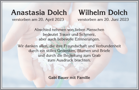 Traueranzeige von Wilhelm Dolch von Allgäuer Zeitung, Marktoberdorf