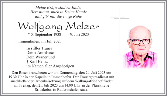 Traueranzeige von Wolfgang Melzer von Allgäuer Zeitung, Marktoberdorf
