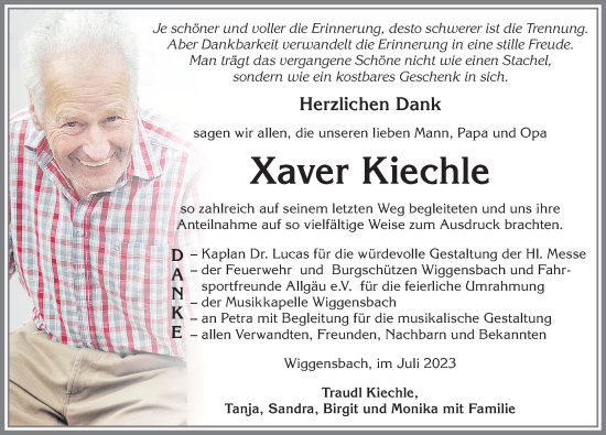 Traueranzeige von Xaver Kiechle von Allgäuer Zeitung,Kempten