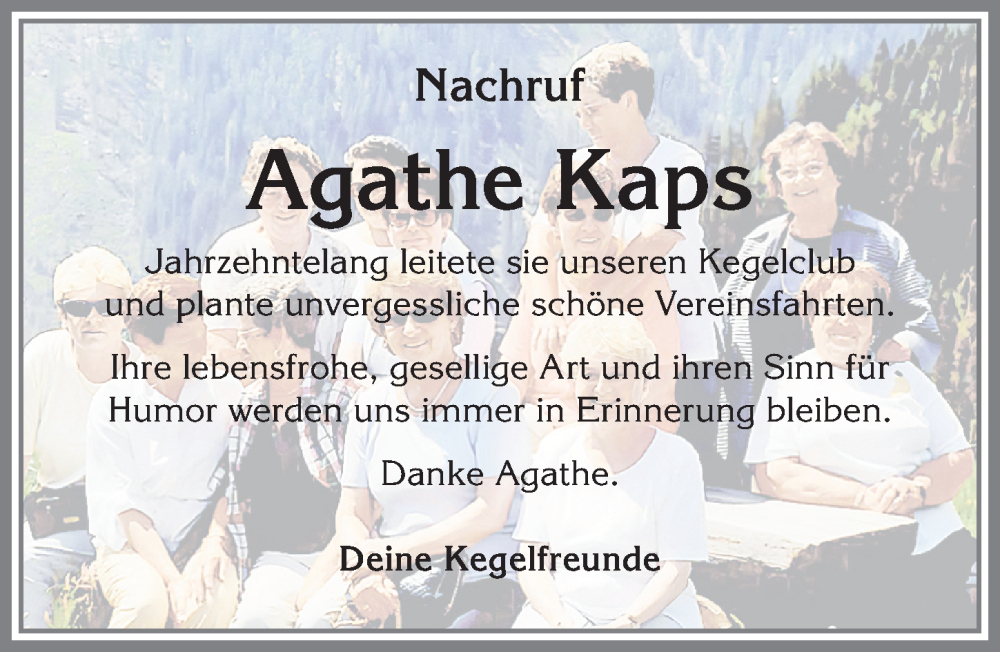  Traueranzeige für Agathe Kaps vom 03.08.2023 aus Allgäuer Zeitung, Füssen