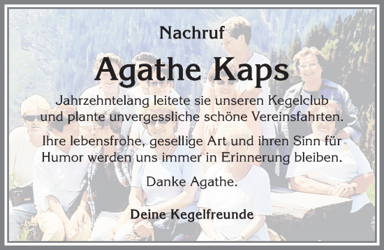 Traueranzeige von Agathe Kaps von Allgäuer Zeitung, Füssen