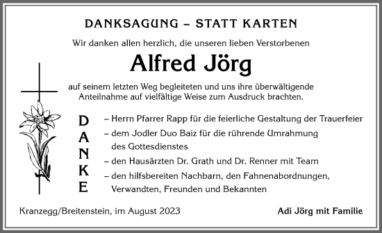 Traueranzeige von Alfred Jörg von Allgäuer Anzeigeblatt