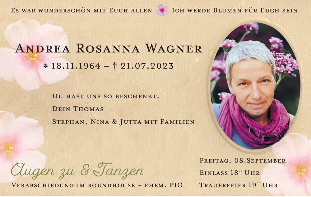  Traueranzeige für Andrea Rosanna Wagner vom 26.08.2023 aus Allgäuer Zeitung, Kaufbeuren/Buchloe