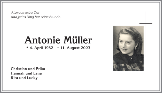Traueranzeige von Antonie Müller von Allgäuer Zeitung, Füssen