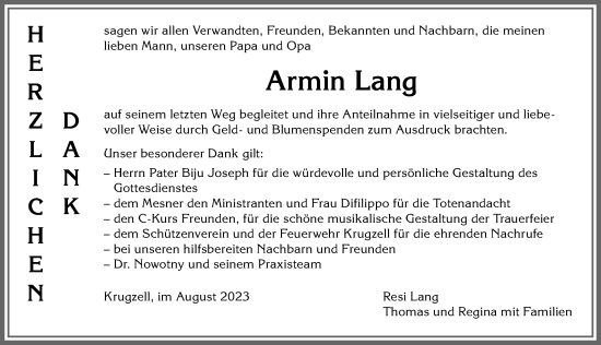 Traueranzeige von Armin Lang von Allgäuer Zeitung,Kempten