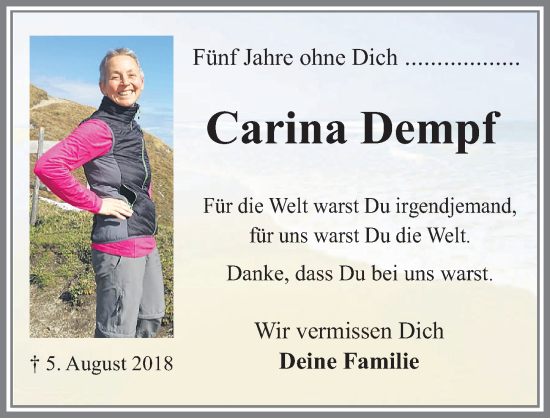 Traueranzeige von Carina Dempf von Allgäuer Zeitung, Füssen