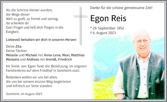 Traueranzeige von Egon Reis von Memminger Zeitung