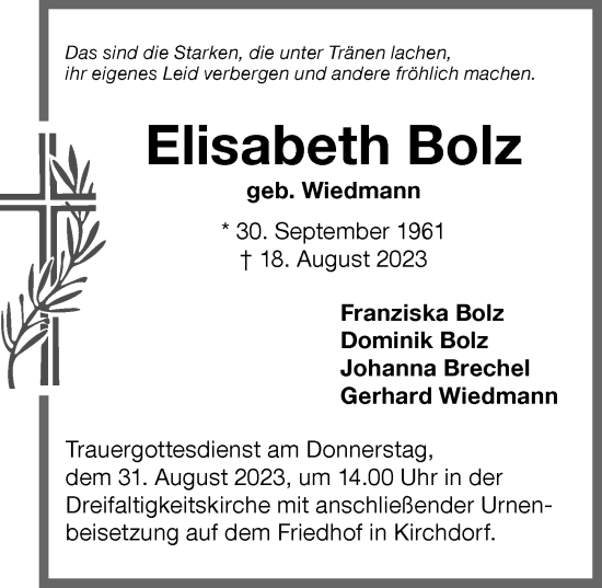 Traueranzeige von Elisabeth Bolz von Memminger Zeitung