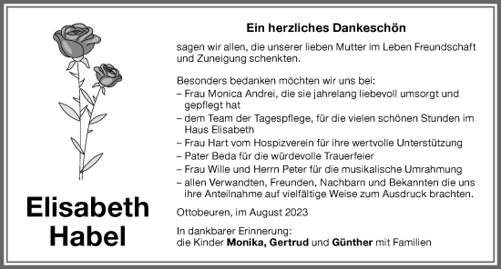 Traueranzeige von Elisabeth Habel von Memminger Zeitung