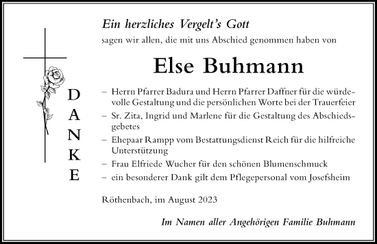 Traueranzeige von Else Buhmann von Der Westallgäuer