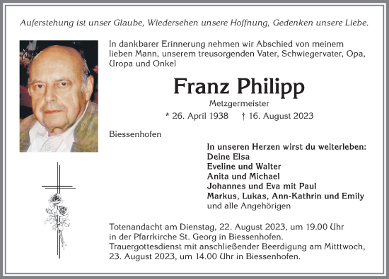 Traueranzeige von Franz Philipp von Allgäuer Zeitung, Marktoberdorf
