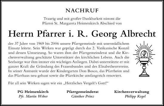 Traueranzeige von Georg Albrecht von Der Westallgäuer