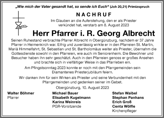 Traueranzeige von Georg Albrecht von Allgäuer Zeitung, Marktoberdorf