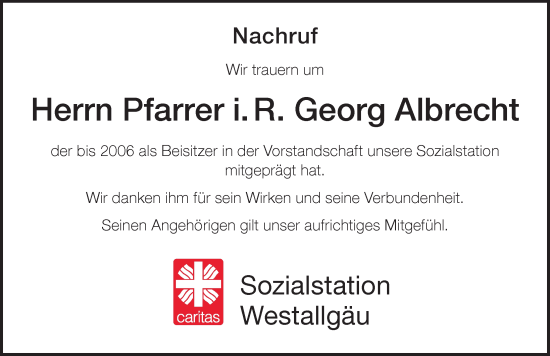 Traueranzeige von Georg Albrecht von Der Westallgäuer