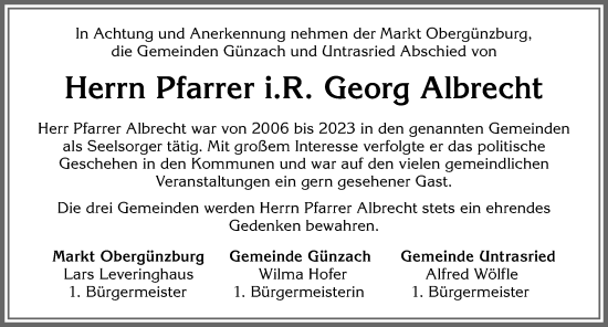 Traueranzeige von Georg Albrecht von Allgäuer Zeitung, Marktoberdorf