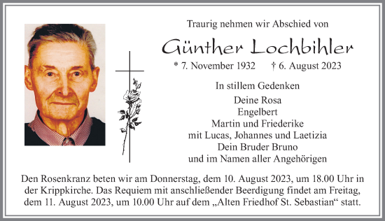 Traueranzeige von Günther Lochbihler von Allgäuer Zeitung, Füssen