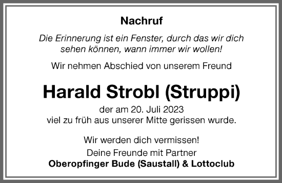 Traueranzeige von Harald Strobl von Memminger Zeitung