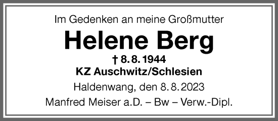 Traueranzeige von Helene Berg von Allgäuer Anzeigeblatt