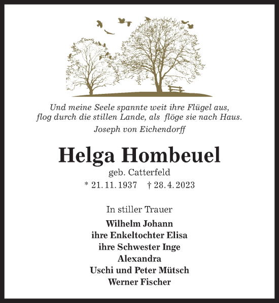 Traueranzeige von Helga Hombeuel von Memminger Zeitung