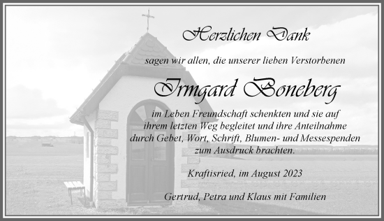 Traueranzeige von Irmgard Boneberg von Allgäuer Zeitung, Marktoberdorf