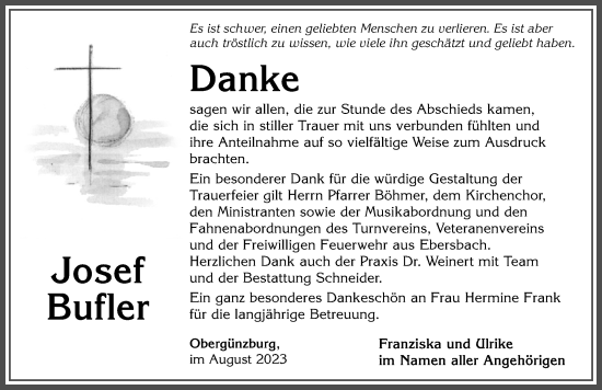 Traueranzeige von Josef Bufler von Allgäuer Zeitung, Marktoberdorf