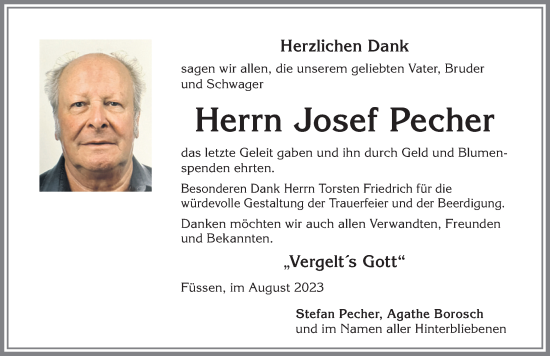 Traueranzeige von Josef Pecher von Allgäuer Zeitung, Füssen
