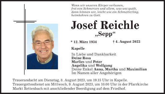 Traueranzeige von Josef Reichle von Memminger Zeitung