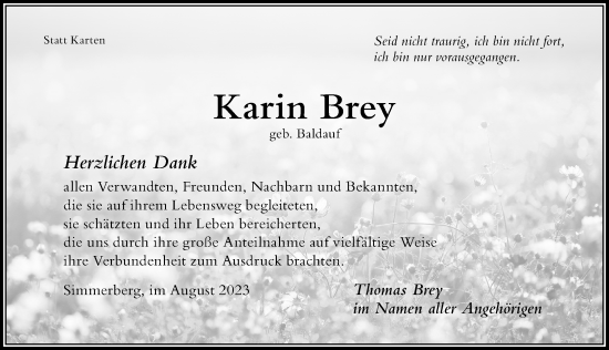 Traueranzeige von Karin Brey von Der Westallgäuer