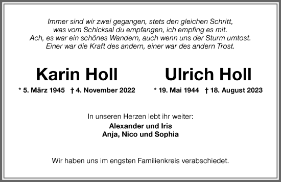 Traueranzeige von Karin Holl von Memminger Zeitung